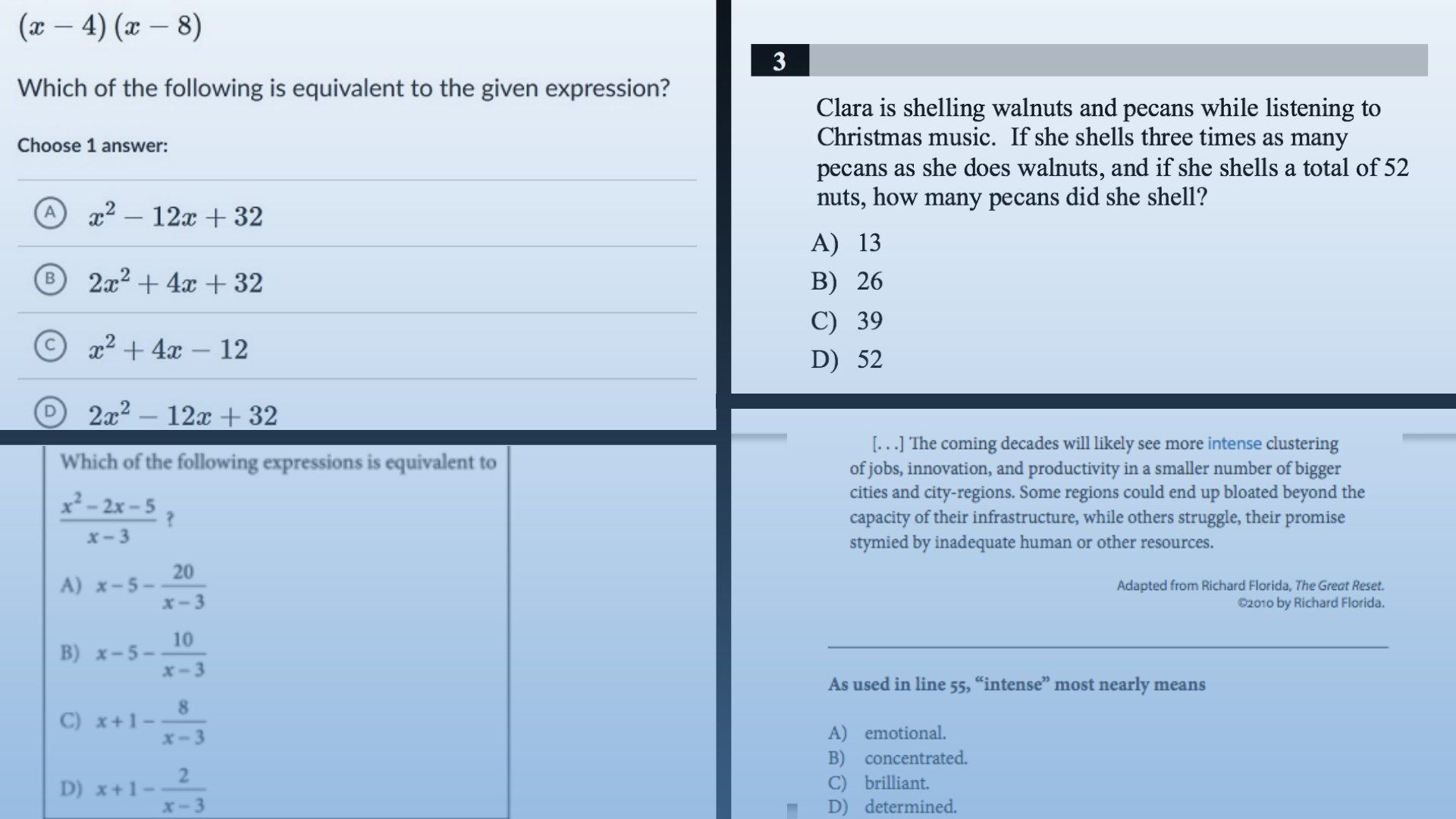 sat imtahanı sualları